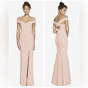 NWT Dessy Collection Off-the-Shoulder Criss Cross Back Trumpet in Cameo, Size 2R